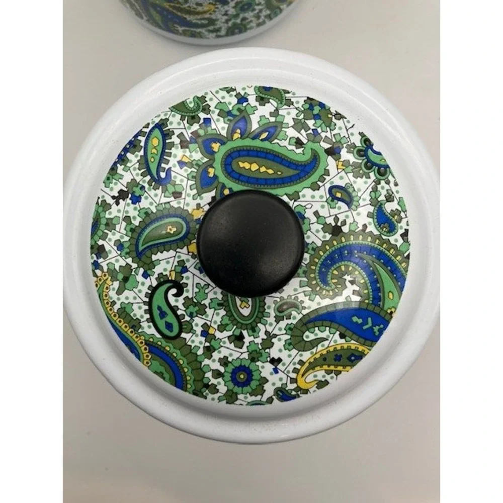 Enamelware Kitchen Canister Set, Paisley,‎ White/Green, 2 Piece 5.75